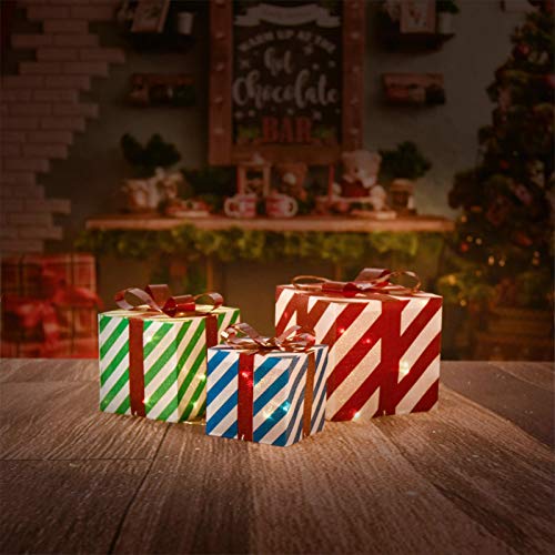 Lighted led Set of 3 Christmas Lighted Gift Boxes, 60 LED Pre-lit Light Up Indoor Flame | eBay