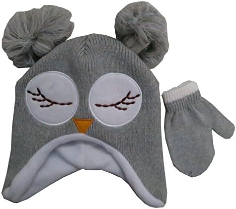 Toddler Girls' Winter Owl Face Critter Knit Hat and Mitten Set [4014]