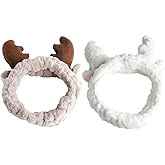 Deer Antler Spa Headband for Women Girls Washing Face Headbands Make Up Heads Bands for Women Soft Coral Fleece Stretchy Hair Bands for Skin Care Christmas Elk Headband Gift