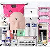 19pcs Eyelash Extension Kits，Professional Mannequin Head Training Eyelashes Extensions Practice Cosmetology Esthetician Supplies with Eye Lashes Glue Tweezers Tools sets for Makeup Practice Eye Lashes
