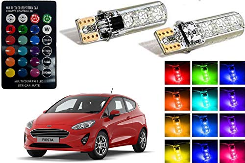 SHOP4U T10 LED RGB Canbus Car Interior Fancy Side Wadge/Parking Remote Control Light for Ford Fiesta (2 Bulb with IR Remote)