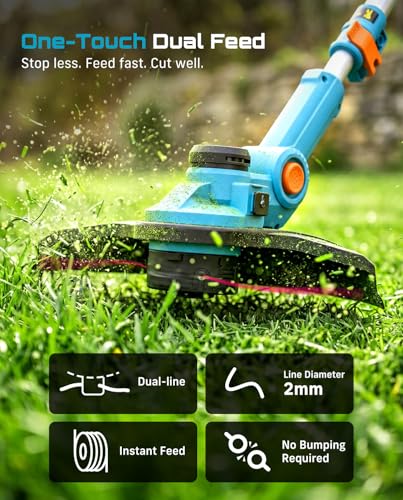 Seesii 21V Brushless 13" Electric Weed Wacker Cordless String Trimmer and Wheeled Edger with 2 x 4.0Ah Battery, Telescopic Pole (42"-56"), Auto-Feed, Ultra-Lightweight for Yard/Lawn