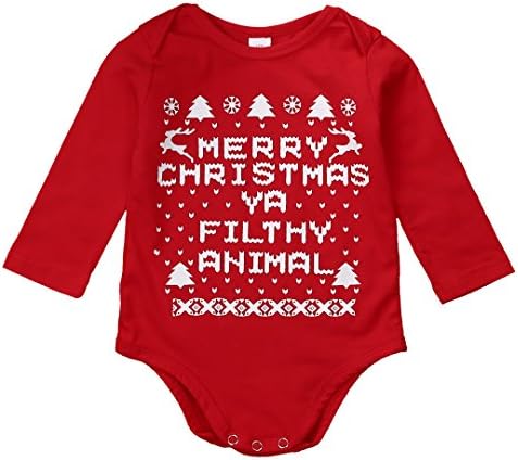Zekyy Infant Newborn Baby Boys Girls Long Sleeve Christmas Letter Prints Romper Bodysuit Jumpsuit Outfits Clothes Gifts (12-18Months, Red)
