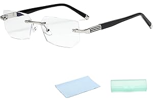 Adjustable Focus Glasses with Blue Light Blocking, HD Frameless Reading Glasses for Men & Women, Comfortable Soft Nose Pads, 