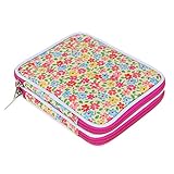 Teamoy Crochet Hook Case, Organizer Zipper Bag with Web Pockets for Various Crochet Needles and Knitting Accessories, Well Made, Small Volume and Easy to Carry, Flowers Pink(No Accessories Included)
