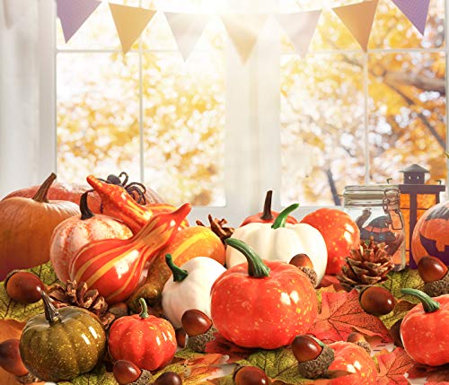 VIGEIYA 134 Pcs Thanksgiving Artificial Pumpkins Autumn Gourds Maple Leaves Pine Cones Harvest Party Decorations - Thumbnail 4