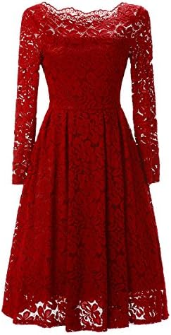 Ankosen Women's Classy Audrey Hepburn 1950s Vintage Dress Rockabilly Lace Swing Dress Red L