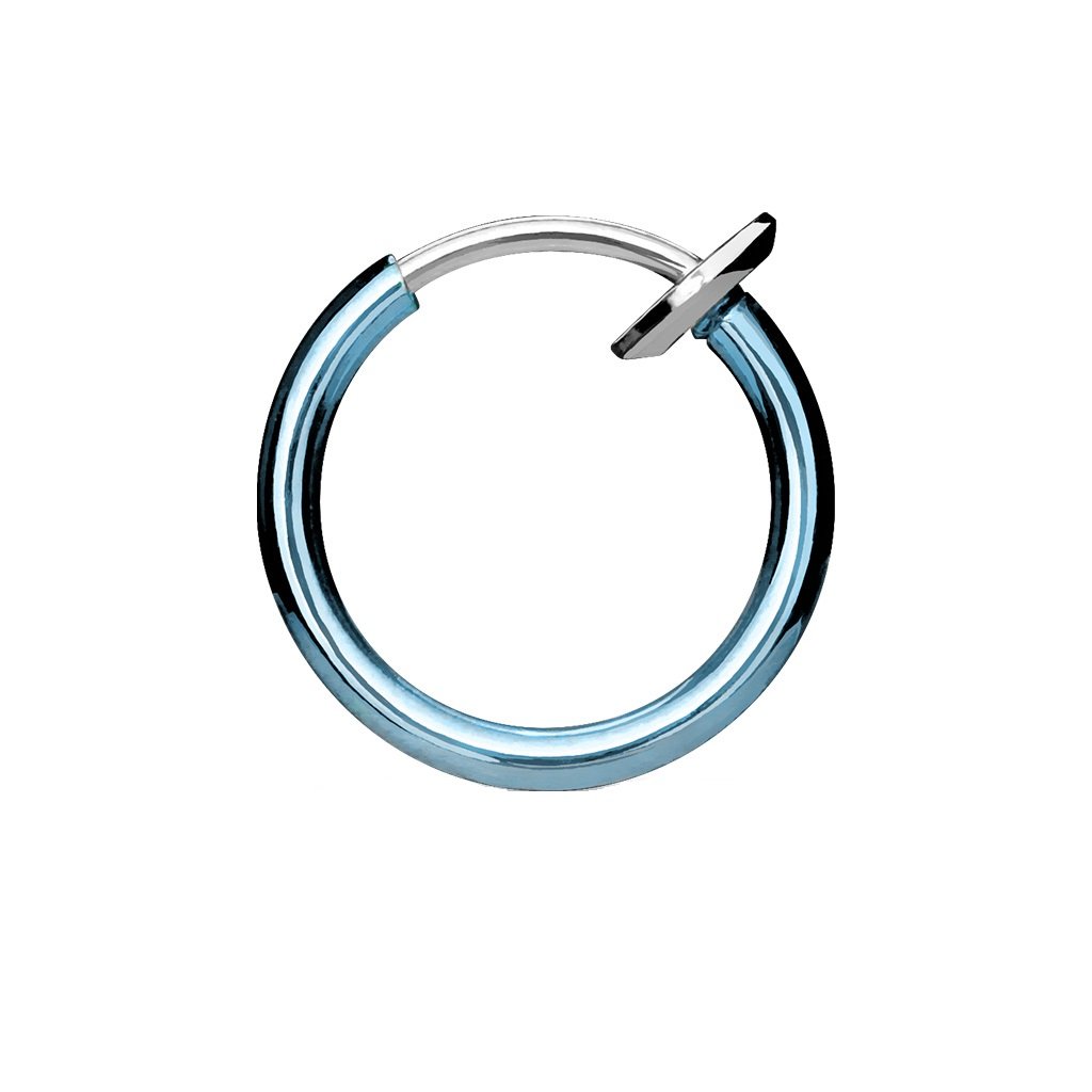PiercedOff Titanium Lite Blue Spring Action Fake Ring for Nose, Mouth or Cartilage - Diameter 10mm