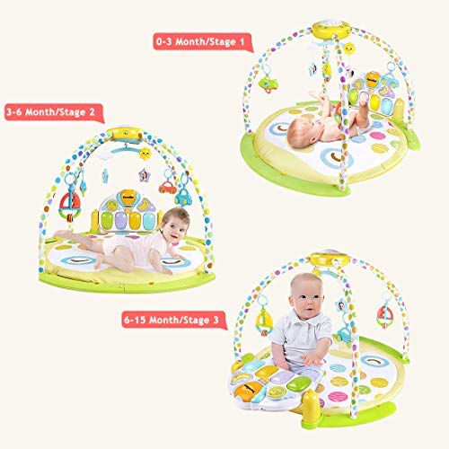 FORSTART Kick and Play Piano Play Gym Night Moon Stars Light Projector Large Activity Play Mat Newborn for Baby 1-18 Month Sit Lay Down Infant Tummy Time Sensory Development Educational Playtime - Thumbnail 7
