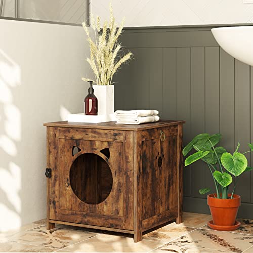 HOOBRO Litter Box Enclosure, Wooden Side End Table, Cat Litter Box Furniture Hidden with