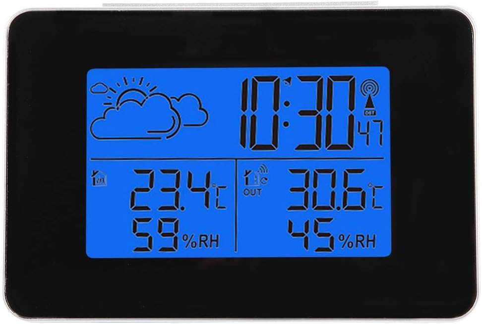 Biuzi Wireless Weather Station, Wireless LCD Forecast Weather Station Digital Alarm Clock Indoor Outdoor Sensor