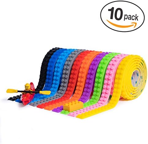 Building Block Tape 10 Pack Multi-colored Self-adhesive Reusable Silicone Compatible for Brick Toy Building