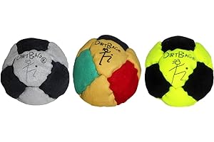 DirtBag 14 Panel Footbag Hacky Sack 3 Pack, Sand Filled, Hand Sewn, Machine Washable, Unique 14 Panel Design.