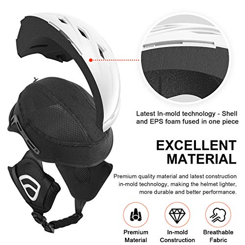 JetBlaze Ski Helmet, Snowboard Helmet, Snow Helmet for Men Women Youth (White, S)