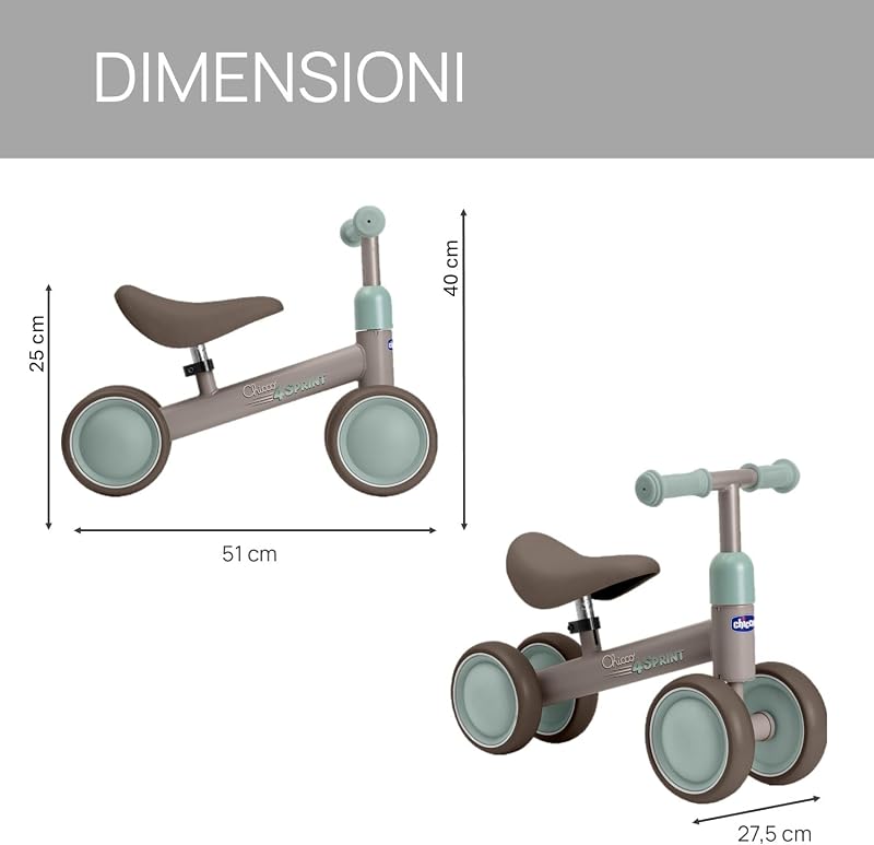 Ride-ON Quadriciclo Senza Pedali, Bicicletta Senza Pedali Equilibrio per Bambini, Guida Fluida, Ruote in gomma, Morbida Sella Antiscivolo, Manici Antiscivolo, 1-3 Anni, max 20 kg, Beige