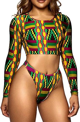Jacob Oliver New style Womens African Print Crop Top Swimwear Sexy Bikini Set Swimsuits M GreenM(US 4-6) comfortable