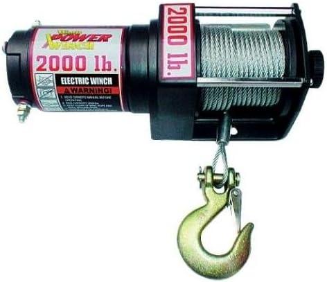 Wood Power Winch 2000lb Winch Heavy Duty ATV - Power In/Out Controls - Clevis Hook, Pulley Block and Hand Saver Hook - Pull Knob Cam Action Clutch