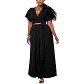 AWASIR Womens Sexy Plus Size 2 Piece Dress Outfits Bandage Wrap Crop Top Maxi Skirts Set