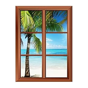 Wall26 Removable Wall Sticker/Wall Mural - Palm Tree and Tropical Beach - Creative Window View Vinyl Sticker - 24"x32"