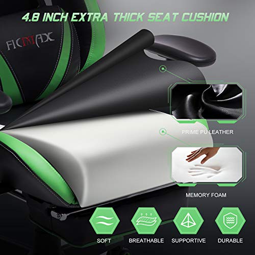 Ficmax Green Massage Gaming Chair High Back, Big and Tall Computer