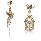 Retro style stylish bird cage earrings Asymmetrical bird beaded earrings personalized feminine accessories M2604