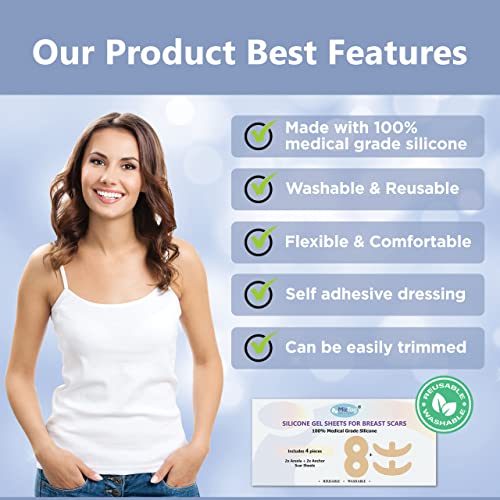 Breast silicone scar sheets. Breast Scar Treatment After Surgery 4 Pack Medical Grade Silicone