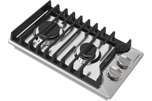 12 Inch Gas Cooktop, ThermoMate Heavy Built In Gas Rangetop with 2 High Efficiency SABAF Burners, NG/LPG Convertible 304 Stainless Steel Stove Top with Flame Out Protection, CSA Certified