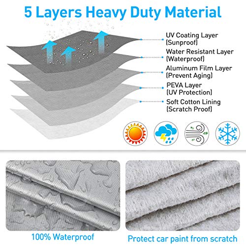 KAKIT SUV Cover Waterproof All Weather 5 Layers Windproof Dustproof UV Protection Universal Fit Full Car Cover with Door Zipper for SUV Up to 188"