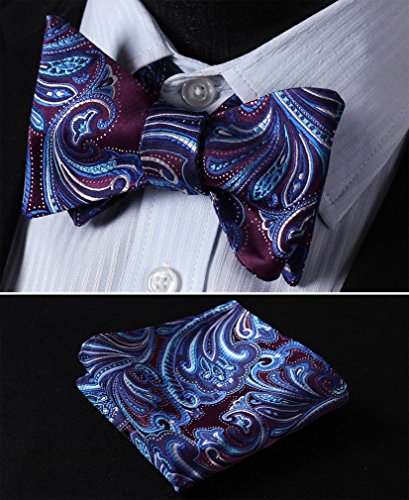 SetSense Men's Floral Jacquard Woven Self Bow Tie Set One Size Purple / Blue