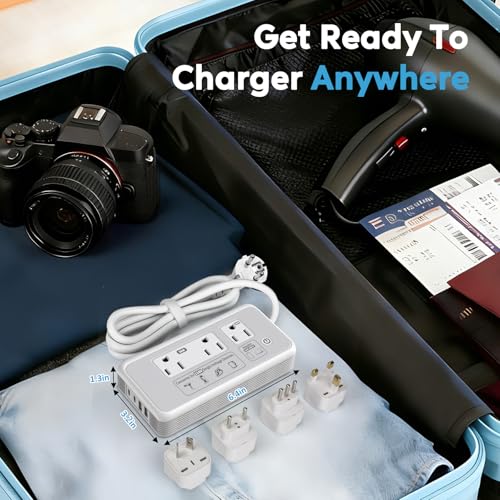 Mapambo 2000W 220V to 110V Converter for Hair Dryer, Voltage Converter US to Europe, Converter for European Travel with 2 USB-C 2 USB-A, Universal Travel Adapter with Type C/G/I/L (Gray)