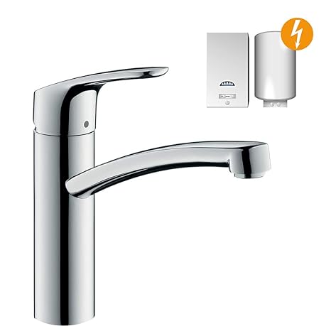 hansgrohe Focus Küchenarmatur (Wasserhahn Küche für offene Warmwasserbereiter, 360° schwenkbar, hoher Auslauf 160mm) chrom