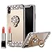 iPhone X Case Bling, Miniko(TM) Sparkly Slim TPU Mirror Makeup Bling Rhinestone Diamond Back Case Cover with Detachable 360 Degree Ring Holder Stand for Apple iPhone X Gold