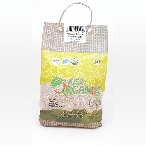 Just Organik Brown Rice Basmati 2 lbs (907gm), 100% Organic, GMO Free, Chemical Free, Pesticide Free, USDA Certified