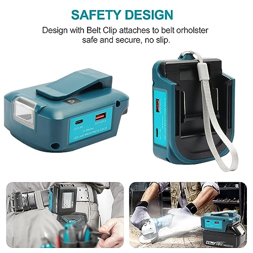 QUPERR ADP05 USB Battery Adapter Compatible with Makita Batteries 18V/14.4V | With USB-A and USB-C charging ports, 12V DC output and built-in LED work light (adapter only)