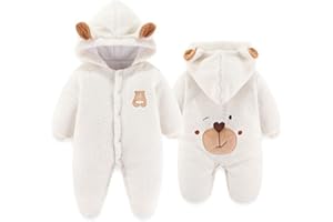 XIFAMNIY Newborn Fleece Footie Jumpsuit Hooded Warm Thicken Winter Outwear Snowsuit for Baby Girls and Boys