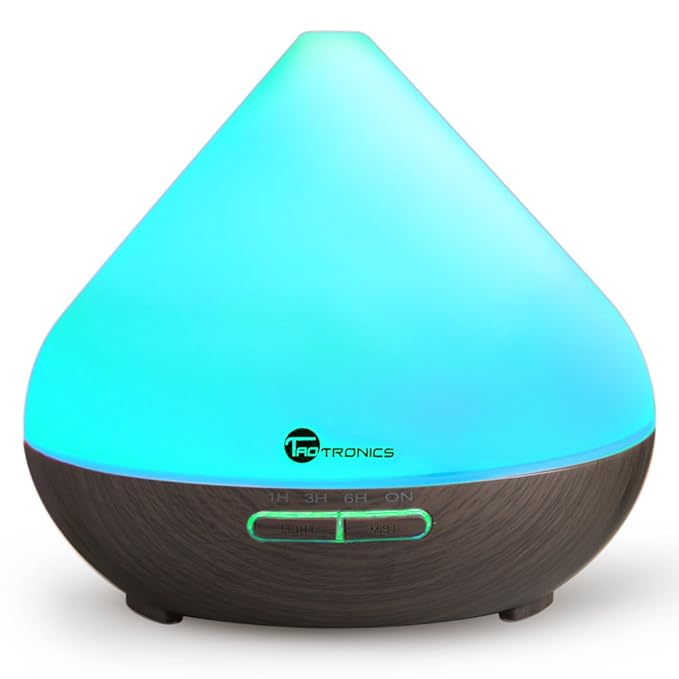TaoTronics Aroma Diffuser 300ml Luftbefeuchter Oil Düfte Humidifier Holzmaserung LED mit 7 Farben für Yoga Salon Spa Wohn-, S