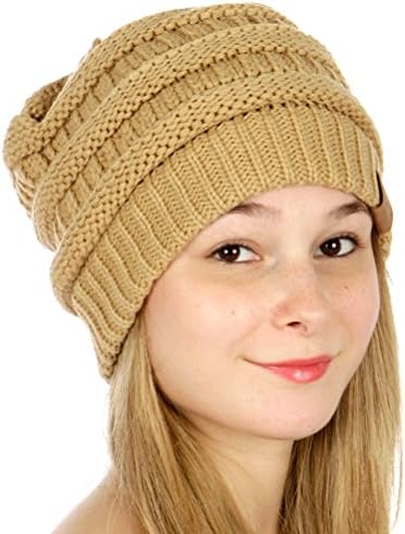 Trendy Warm Chunky Soft Stretch Cable Knit Slouchy Beanie