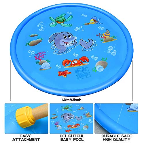 Pipigo Splash Pad Sprinkle & Splash Water Play Mat 68 Inch for Kids Toddlers Outdoor Water Play Sprinker Mat Inflatable Water Toys Outdoor Party Wading Pool Summer Swimming Toys