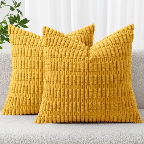 MIULEE Mustard Yellow Pillow Cover Pack of