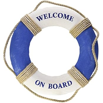 Juvale Life Ring Welcome on Board - Life Ring Swim Tube Decoration DecorLife Ring Greeting Blue White Nautical - 12.5 Inches