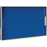 MAONAME Navy Blue Serving Tray with Handles, Modern Decorative Trays for Coffee Table, Plastic Rectangular Trays for Ottoman, Bathroom, Decor, 15.8” x 10.2” x 1.4"