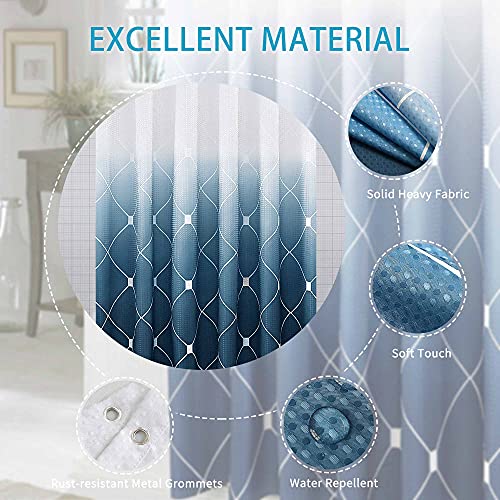 Navy Blue and White Shower Curtain Set for Bathroom, Ombre Geometric