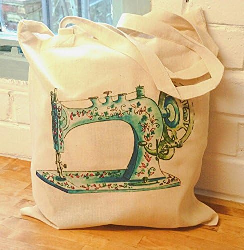 Vintage sewing machine in teal Tote bag can be customised.