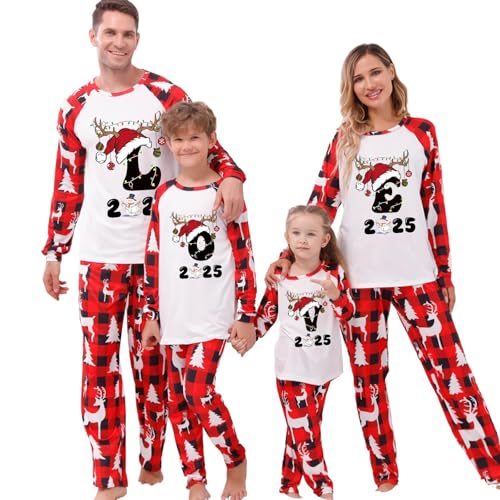 Family Christmas Pyjamas Set 2025 A-Z Letters Graphic Matching Pyjamas for Couples Long Sleeve Nightwear Sleepwear Christmas Pjs Family Set Soft Comfortable His and Hers Pjs Matching Pyjama