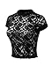 J.TOMSON Women's Mock Neck Floral Embroidery Sheer Lace Crop Top