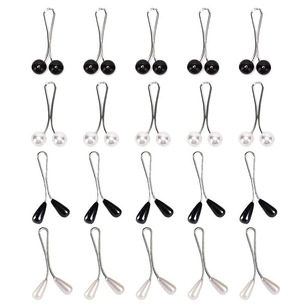 Nifocc 20pcs Muslim Scarf Clips Pins Faux Pearl Hijab Pins U Shaped Brooch for Women Lady Wedding Dress Boutonniere Decorative Headscarf Shawl Accessories - Black White Teardrop Spherical