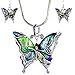 DianaL Boutique Colorful Butterfly Pendant Necklace and Earrings Set with 21 inches Chain Gift Boxed Fashion Jewelry