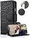 FLYEE iPhone 11 Pro Max Wallet Case Premium Leather [Embossed Flower] Flip case Kickstand Magnetic Protective with Card Slots and Detachable Wrist Strap for Apple iPhone 11 Pro Max 6.5 inch [Black]