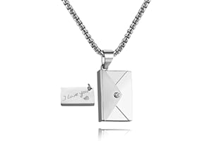 SHINYY Envelope Love Letter Necklace for Women and Men Stainless Steel Engraved Locket with I Love You Secret Message Jewelry Pendant Gift for Couples and Family