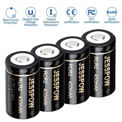 JESSPOW CR2 Rechargeable Batteries and Charger, 450mAh 3.7V CR2 Battery